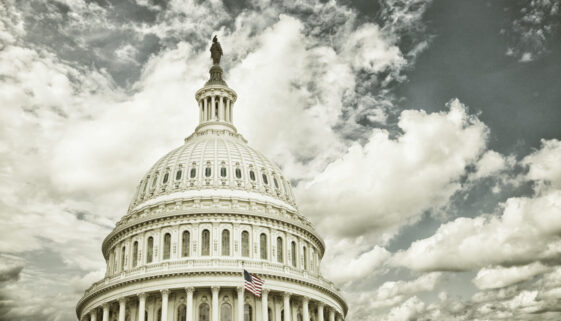 US Capitol dome with clouds