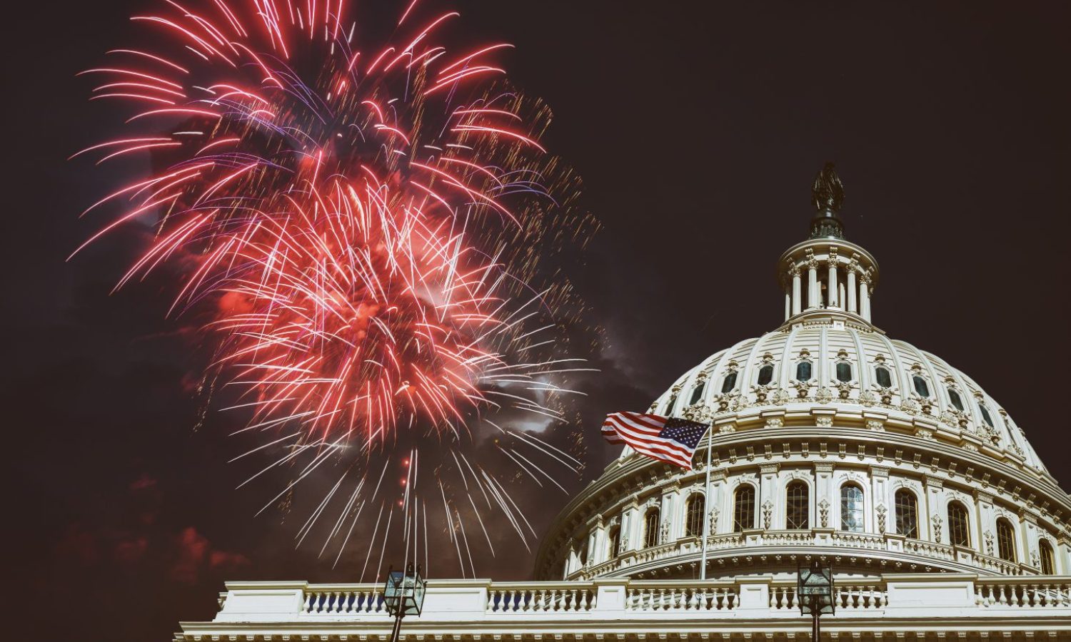 Independence Day Fireworks over Capitol Building at night Washington, D.C